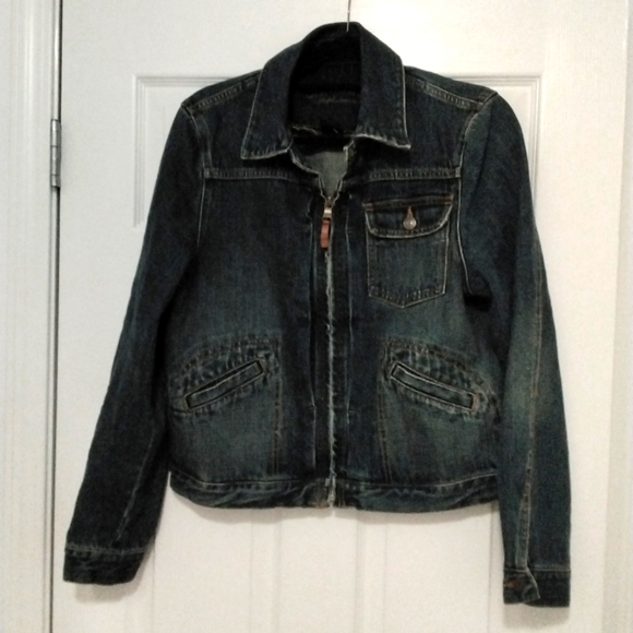 -- Lauren by Ralph Lauren dark denim zip jean jacket - Picture 1 of 11